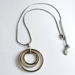 Icing Triple Circle Pendant Necklace 17" Chain Two Tone Silver & Gold